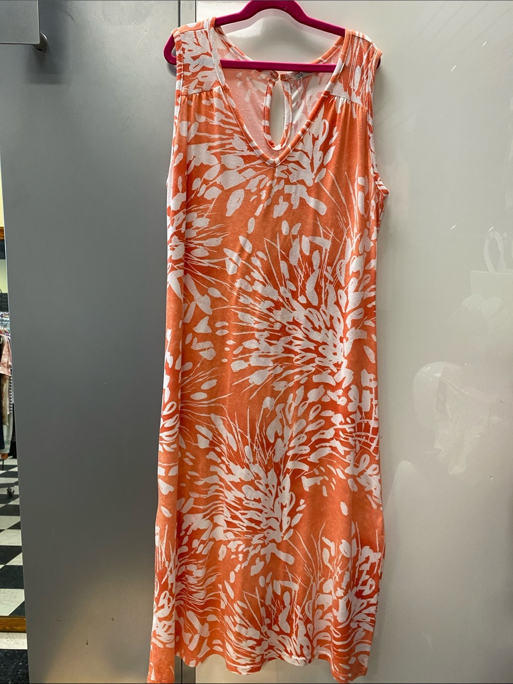 Sleeveless orange Floral V-Neck Dress